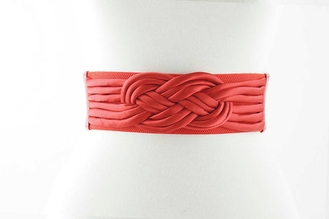Wide Silk Braid Stretch Belt in Red