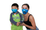 Kids Size Shark Bite Face Mask In Polyester, kids size on kid model, adult size on adult model