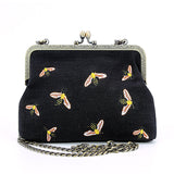 Bees Kisslock Bag in Black Cotton front view