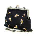 Bees Kisslock Bag in black Cotton front view