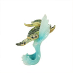 Swimming Mother and Baby Sea Turtles on Blue Waves Figurine; side view