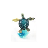 Blue Sea Turtle on Wave Figurine; top view