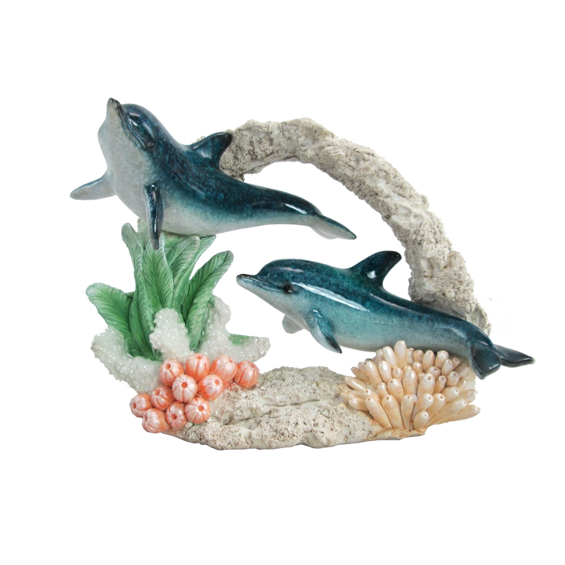 Blue Dolphins in Coral Figurine