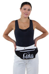 Officially Licensed Coca-Cola CS Script Fanny Pack in Nylon Material, waist pack style on model