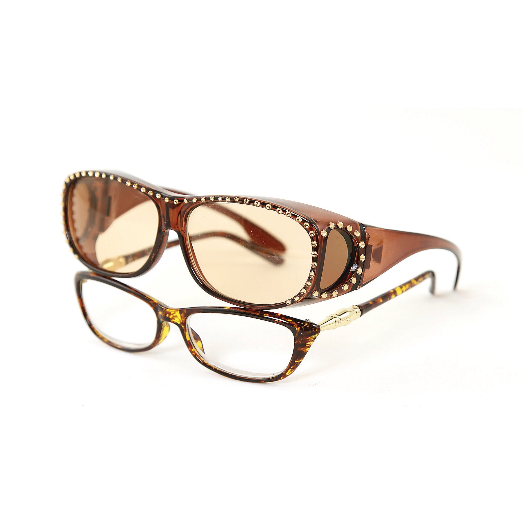 Sunglasses Made with Swarovski Elements, brown color, side view, 2 piece view