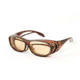 Sunglasses Made with Swarovski Elements, brown color, 2 piece overlapping view