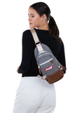 Officially Licensed Coca-Cola Body Bag, brown color, back sling style on model