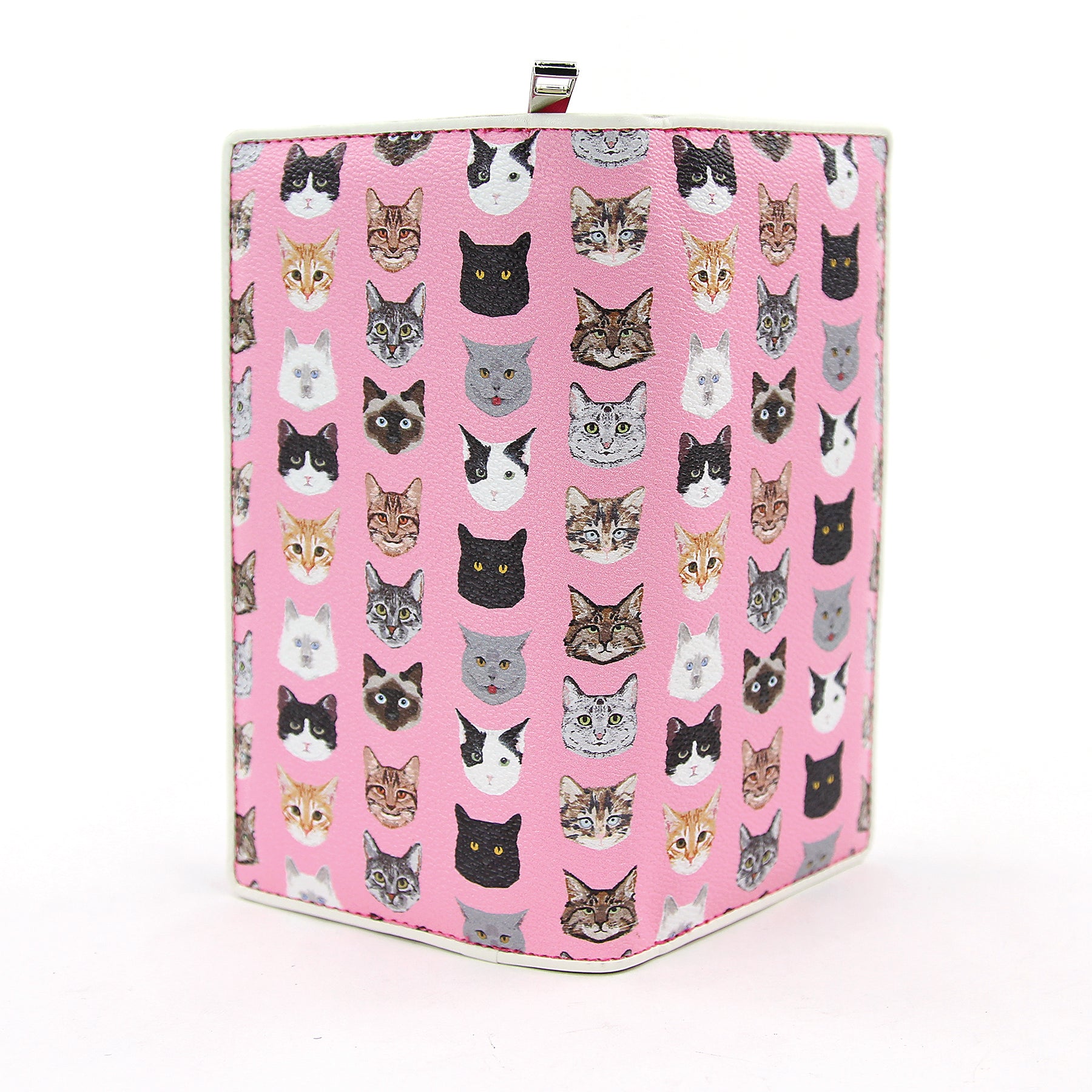 Cat Faces in Pink Wallet open frontal view