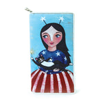 Celebrating America Unibrow Girl and Black Cat Wallet in Vinyl Material close front view