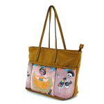 Three Pockets Unibrow Girl and Mariachi Skeleton Tote Bag in Vinyl Material side view