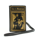 Alice in Wonderland Book Clutch Cross Body Bag in Vinyl, black color front view