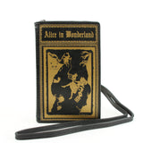 Alice in Wonderland Book Clutch Cross Body Bag in Vinyl, black color front view